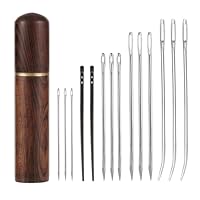 15stk Ledernähnadel-Set, Handnähnadel mit Großem Öhr Stahl Gebogene Gobelinnadel Strapazierfähig Lederschnürnadel mit Holzetui für Heimwerker Sofa-Taschenreparaturprojekte