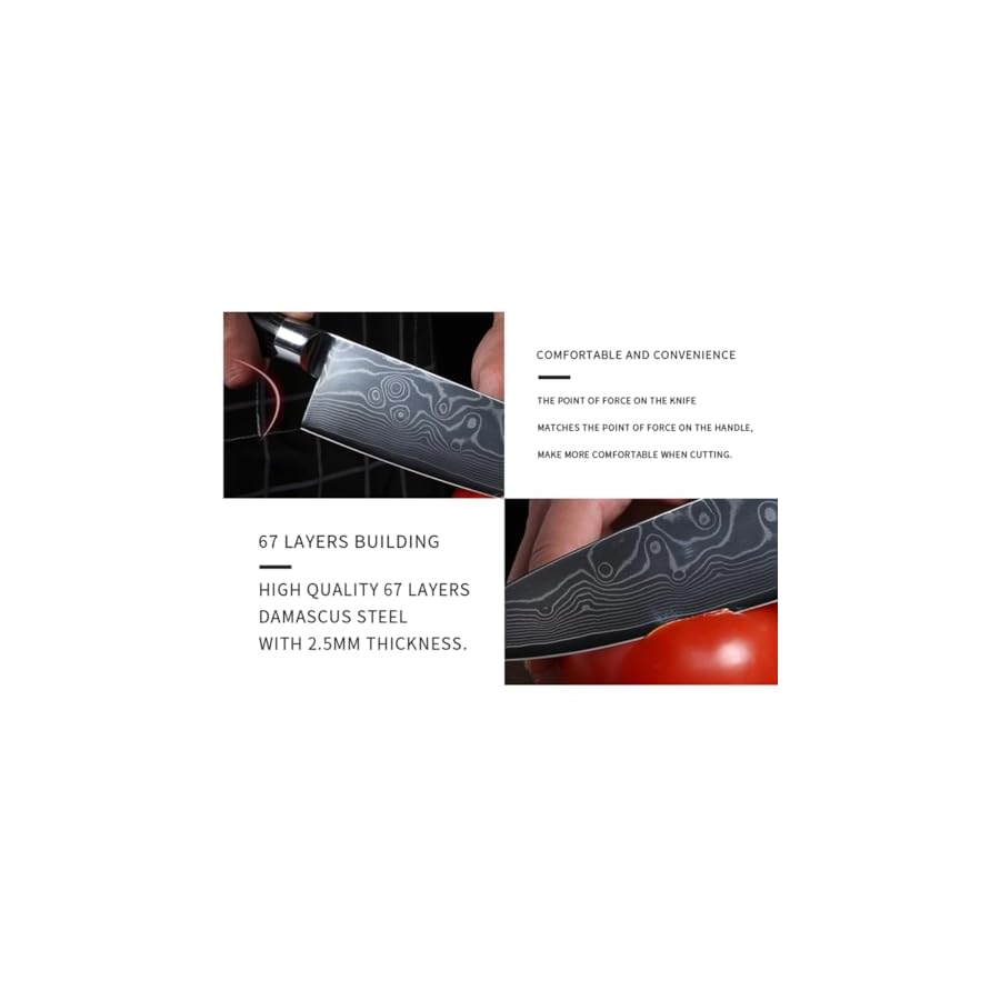 Damascus Knife Set Kitchen Chef Knife Set 6 Piece Professional Kitchen Knives，73 Layers Blade, Full Tang,Lightweight and Strong Ideal for Restaurant Chefs or for Everyday Use at Home
