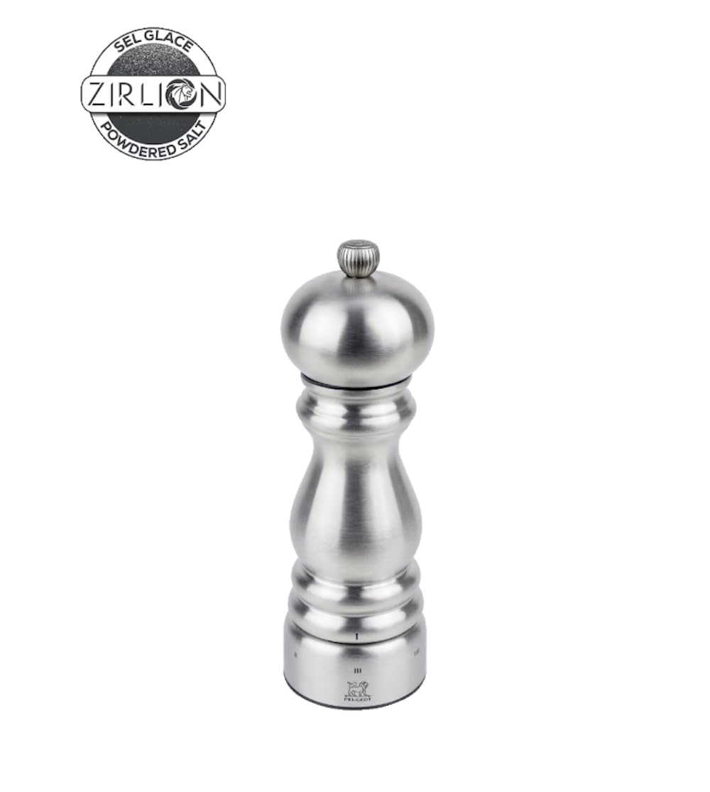 PEUGEOT - Moulin à Sel Paris Chef u'Select 18 cm - 6 Réglages de Moutures Prédéfinies - Innovation Sel Glace, Mécanisme Zirlion - En Inox - Fabrication Française - Coloris Inox