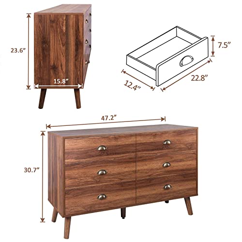 Rehoopex 6 Drawer Dresser For Bedroom, Walnut Dresser With Chest Of Drawers, Wood Storage Dresser With Wide Drawers For Closet, Entryway, Hallway, Living Room #TOP1