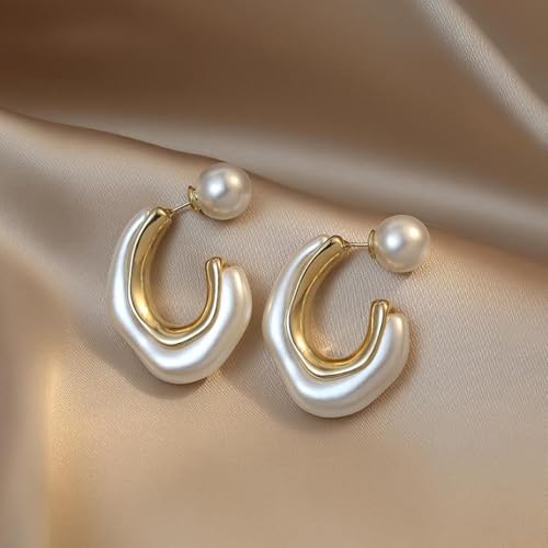 Acrylic Open Hoop Statement Earrings for Women,Fashion Chunky Geometric Resin Double Sided C Earrings,Minimalist Pearl Open Hoop Earrings Jewelry4