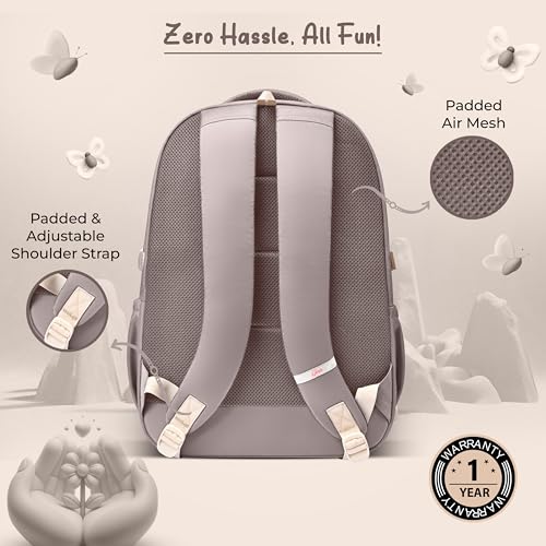 Image of Gear Grace 19 inch /40L Large Water Resistant School Bag | Casual Backpack | Daypack | Travel Backpack | Kids Bag for Boys /Girls (Brown - Cream)