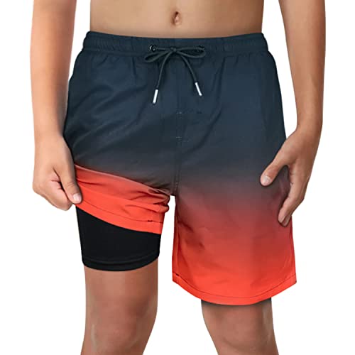Image of Boys Swim Trunks with Boxer Brief Liner Compression Anti Chafe Swimming Shorts Stretchy UPF Quick Dry Swimsuit