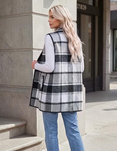 Zeagoo Buffalo Plaid Vests for Women Lapel Open Front Jackets Trendy Coat - image 6