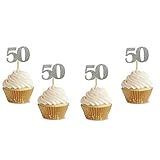 24 Pack of Number"50" Cupcake Toppers Glitter Sliver 50th Birthday Party Anniversary Party Cupcake T