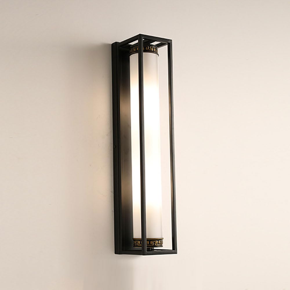 MESOVFCA Elegant Gold/Black Retro Wall Lamp - American Style Lantern Transparent Glass Shade for Outdoor & Indoor(Dark-22.8in)