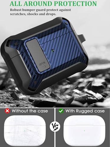 Image of Olytop for Airpods Pro 3 Case with Lock Clip, Rugged Apple Airpods Pro 3rd Generation Cover 2025 Men Women, Armor Shockproof iPod Pro3 Gen Protective Hard Shell with Carabiner&Cleaner kit,Black /Blue