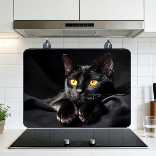 Image of Nuxovilar Black Cat Stove Cover Diatom Mud 20.47x28.34 In | Glass Protector Countertop Mat Counter Saver Cooktop Cover Kitchen Living Space Family Room (Black Cat Design)