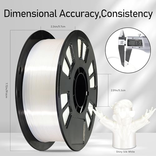 Image of Silk White PLA Satin Shiny 3D Printer Filament, 1.75mm Diameter 1kg Spool 2.2lbs for FDM 3D Printers