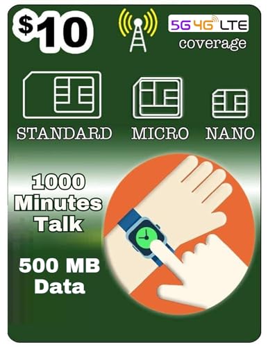 SpeedTalk Mobile Smart Watch SIM Card with 1000 Minutes Talk + 500MB Data for 4G LTE GSM Smartwatches and Wearables | 3 in 1 Simcard | 30 Day Service - USA Canada Mexico Roaming