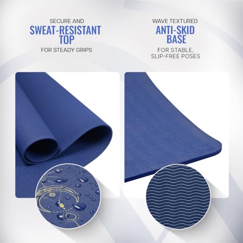 Image of WiseLife Grande XL 6 MM TPE Yoga Mat for Men & Women | Extra Thick, Long & Wide Premium Exercise Mat with Yoga Strap | Anti-Slip & Anti-Tear Ideal for Yoga, Pilates, Home Workouts & Gym Use (Blue)