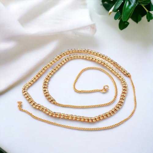 Gold-Tone Dual-Stranded Kamarband Waist Hoop With Adjustable Fancy Chain, And Rhinestone Detailing – Traditional Ethnic Jewellery For Women2