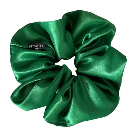 Iuptown Chic Jumbo Oversized XL Satin Scrunchies for Women Girls, Frizz Prevention, Sleep Hair Holder, Large Elastic Ties Band for Ponytail Bun, Satin Hair Ties for Breakage Prevention (Green) Cover