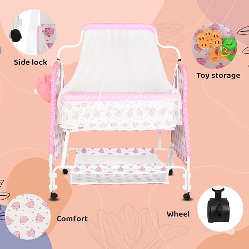 Image of Baby Cradle Swing with Polka Dot Pattern,Portable Foldable Design, Indoor Nursery Furniture (Pink 2)
