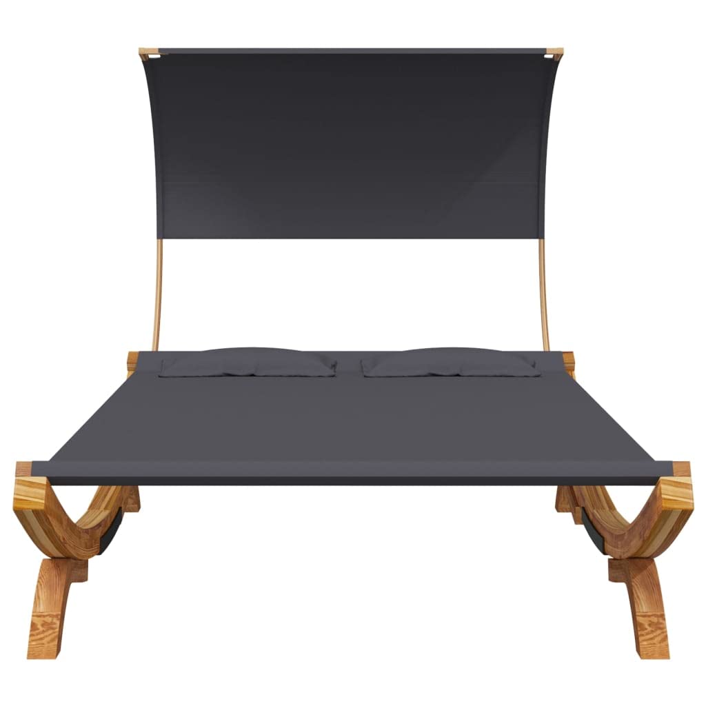 Lettino da giardino con tetto in legno massello, 165 x 203 x 126 cm, colore antracite, con protezione solare per terrazza, balcone e piscina, relax