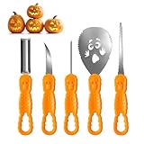 SUCOVA Halloween Kürbis Schnitzset, 5 Stück Schnitzwerkzeug Kürbis mit Vorlagen, Edelstahl Kürbis Schnitzen Werkzeug,DIY Halloween Dekoration Edelstahl Kürbis Schnitzwerkzeuge für Kinder und Familie