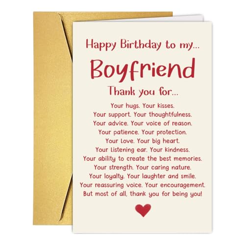 GVMGVM Romantic Happy Boyfriend Birthday Card Gift from Girlfriend, Cute Thank You BF Bday Gift,...