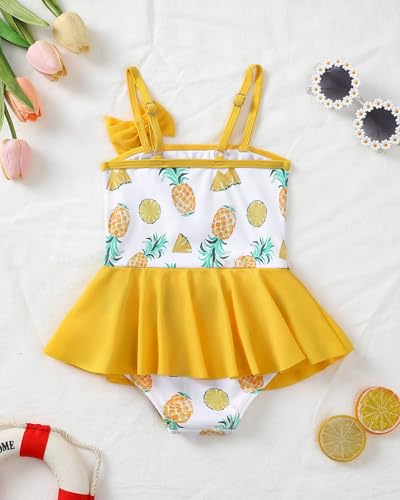 Image of Toddler Girl Swimsuit Baby Girl Bathing Suit Long Sleeve Floral Zipper One-Piece Rash Guard Swimsuit with Hat