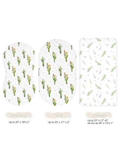 Image of Bassinet Sheets for Baby Girls Boys 2 Pack, Fitted Baby Mattress Sheet for Rectangle, Oval, Hourglass Bassinet Mattress, Breathable Cozy & Universal Fit (Desert Green, Bassinet Sheet)