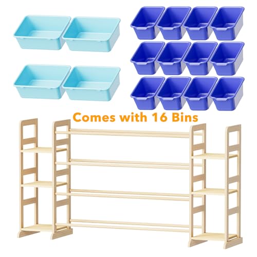 Image of SpaceAid Toy Storage Organizer with 6 Shelves and 16 Bins, Toy Organizers Storage Bookshelf, Kids Bin Shelf Toys Box Bookcase for Bedroom Playroom Organization Room Decor, Blue and Navy Blue