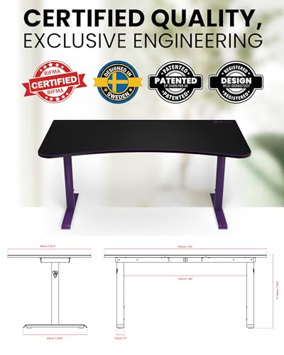 Image of Arozzi Arena Large Gamer Desk - 63x32 inch Adjustable Height PC Gaming Desk with Storage for Cables & Triple-Monitor Support - Full-Surface Washable Mousepad - Purple