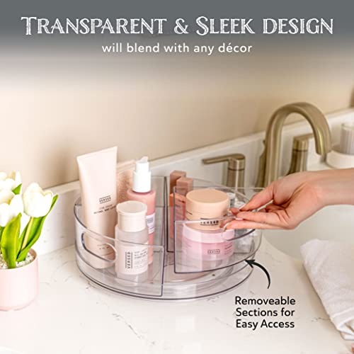 Image of Oizeir Lazy Susan Turntable - Clear Acrylic, Removable Sections, Cabinet or Counter. Great Carousel Storage for Food, Spices, Cosmetics. (4-Sections)