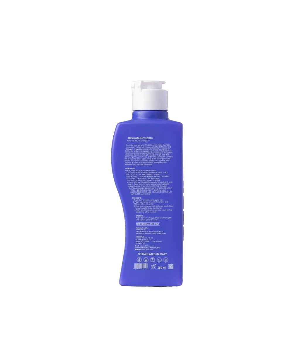 UltimateRevitalize Shampoo Strengthen & Repair Damaged, Frizzy, Brittle Hair with Keratin, Collagen Salon Grade, Color Safe, Heat Protection No Parabens, Sulphates 250 ml (Pack of 1) Purple