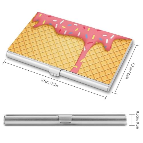 Slim Metal Business Card Holder - Ice Cream And Waffle Pattern Aluminum Alloy Card Case with Buckle Closure, Holds 20 Cards & Cash, Professional Credit Card Size ID Holder for Men Women Gift2
