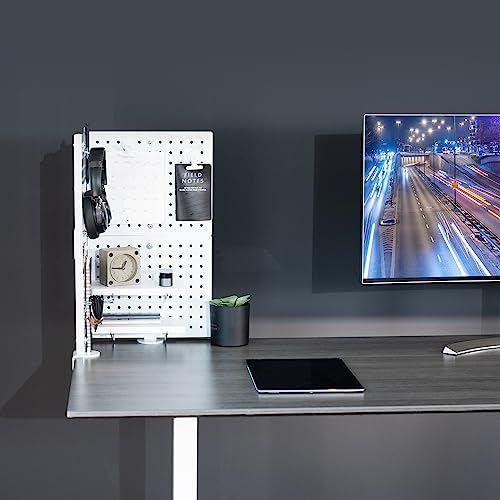 Image of VIVO White Clamp-on 20 x 24 inch Desk Pegboard, PP-DK24W | Steel Privacy Panel, Magnetic Peg Board, Office Accessory Organizer, Above or Under Desk Placement