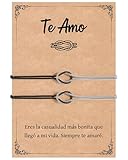 YELUWA Regalos San Valentin, 2 Piezas Pulsera para Parejas Regalo Pareja, Pulseras Ajustable con Nudo del Amor, San Valentin Regalos Pareja, Aniversario Navidad - Negro y Plata
