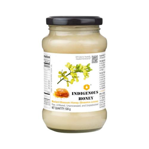 Image of INDIGENOUS HONEY Raw Mustard Honey Pure Real Organic 17.64 oz Glass Jar