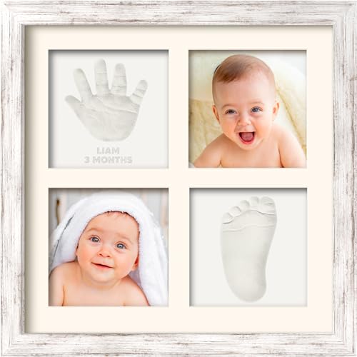 Image of KeaBabies Baby Hand and Footprint Kit - Baby Footprint Kit, Clay Handprint Keepsake Frame, Pets Paw, New Mom Gifts For Mother's Day, Shower & Registry, Newborn Collage Picture Frame (Vintage White)