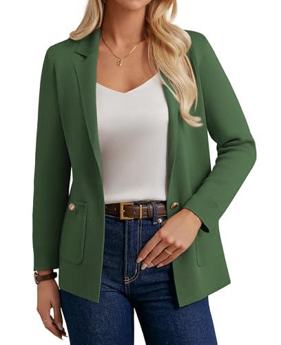 GRACE KARIN Women Blazer 2025 Knit Business Casual Sweater Blazer Long Sleeve Green Fall Dressy Cardigan for Work Office