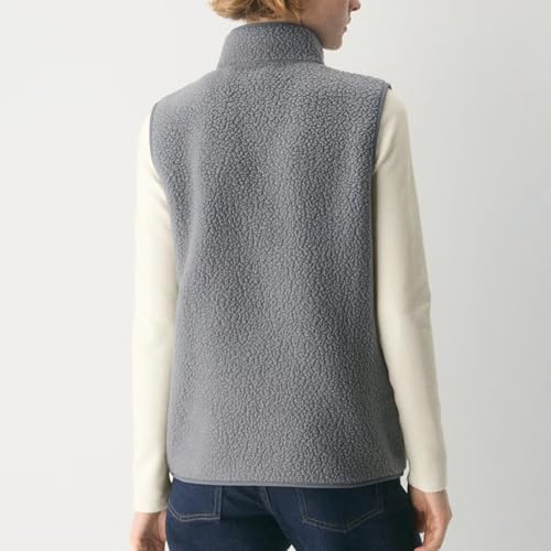 Hixiaohe Sherpa Fleece Vest for Women Trendy Warm Sleeveless Vests Jacket Lightweight Zip Coats with Pockets Fall Outerwear, Dark-gray, XL