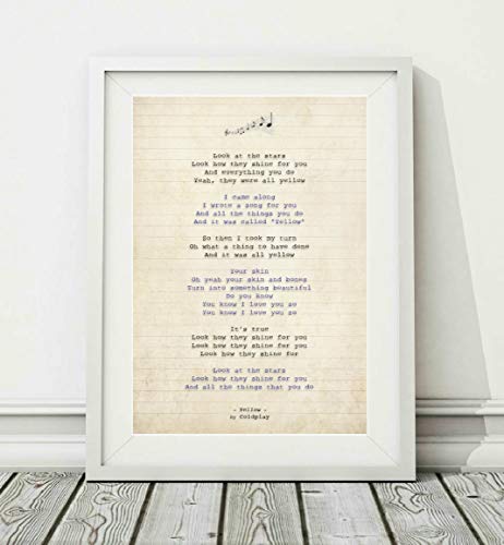Didymus Co Coldplay - Póster de la letra de la canción, color amarillo, sin marco, tamaño A4, A3...