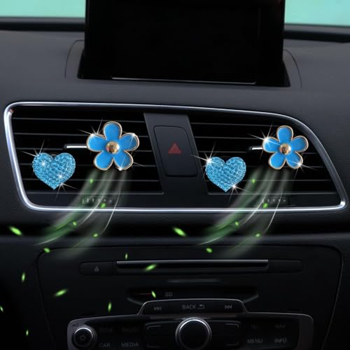 Image of 4PCS Car Air Vent Clips with Fragrance Pads, Cute Flower Air Fresheners | Daisy, Heart-Shaped Vent Clip, Car Interior Decor Charm, Car Decor Accessories, for Women and Girls, Interior Aesthetic