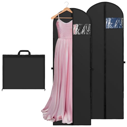 Yimomoyi 180 x 60 cm Fundas Ropa, 2 Piezas Portatrajes Plegable, Fundas Ropa Armario con Cremallera, Fundas Vestidos de Novia Antipolvo, Bolsas a Prueba para Vestidos de Trajes, Abrigos Largos