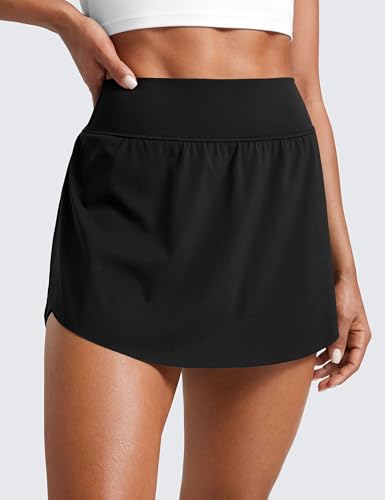 CRZ YOGA Tennis Skirts for Women High Waisted Side Slit Running Workout Athletic Mini A Line Skort with Pockets2