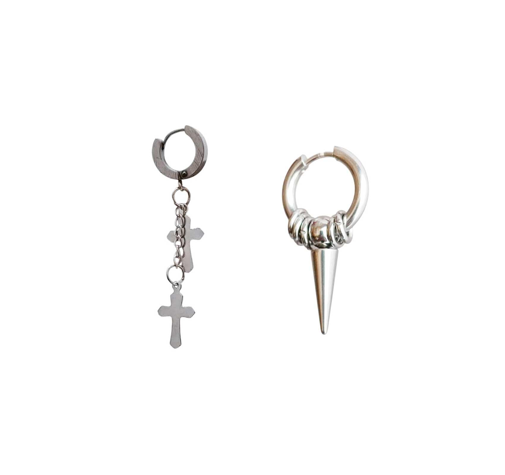 Stainless Steel Hoop Earrings with Double Xross and Spike Hoop earrings for Men & Boys pack of 2-image-39