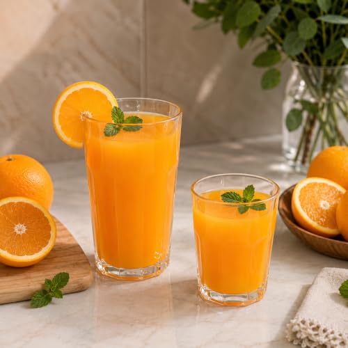 Image of bellemax Water & Juice Glasses | 370 ML & 300 ML Drinking Glasses Combo | Transparent Glass Tumblers for Water, Juice, Cold Drinks & Home Use Set of 12