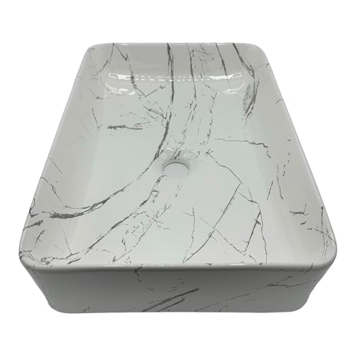 Faucys VESSEL SINK RECTANGULAR 5 Inch20 Inchx14 Inch Rectangular Vessel Sink - White Marble-Look Glazed Ceramic Bathroom Sink thumb #4