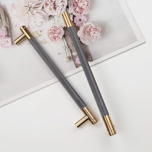 Pexintek 2 Stück Schrankgriffe Gold Moderne Griffe Möbel Möbelgriffe 192mm Lochabstand Türgriffe küche Schubladengriffe küchengriffe Vintage Griffe für Küchenschränke Kommode Schrank (Goldenes Grau)