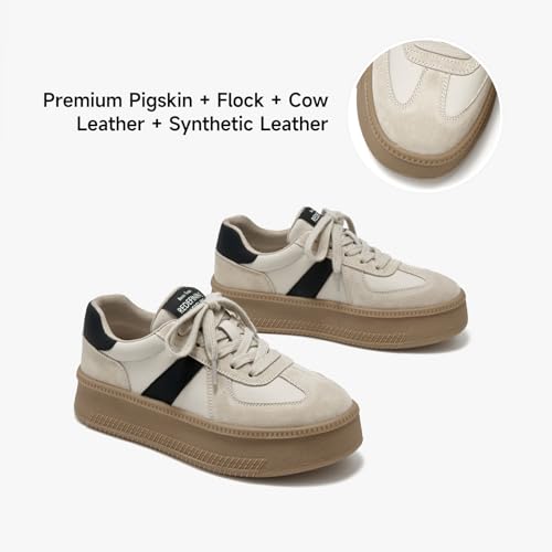 BEAU TODAY Womens Platform Retro Sneakers, Fashion Sneakers for Women, Casual Suede Leather Sneakers, Comfortable Lace Up Non-Slip Walking Tennis Trainer Shoes2