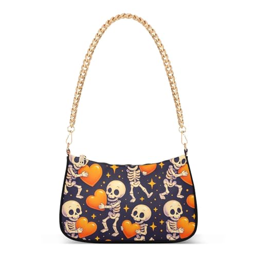 Halloween Skulls Shoulder Bag for Women, Handbag with Chain Strap, Soft Purse Tote Bag for Ladies