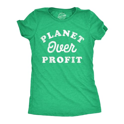 T-shirt Planet Over Profit femme vert chiné : affichez vos convictions avec humour
