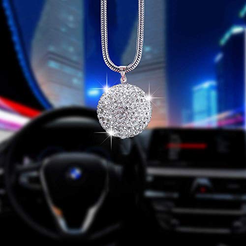 Alotex White Bling Crystal Rear View Mirror Charms Hanging in car Decoration car