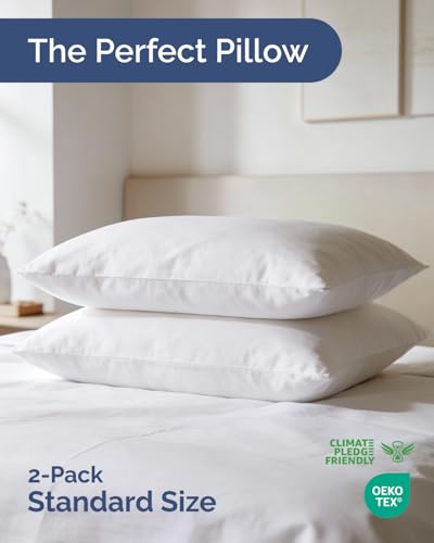 Image of CGK Linens Ultra Thin Flat Pillows for Sleeping - Standard Size Pillows Set of 2 - Soft Down Alternative Bed Pillows for Back and Stomach Sleepers - Low Density, Low Loft Support - 20 inch x 26 inch - White
