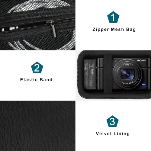 Image of Canboc Carrying Case for Sony RX100 VII / RX100 VI / RX100 V / RX100 IV / RX100 III Compact Digital Camera, Point and Shoot Vlogging Camera Bag, Zipper Mesh Pocket fits USB Cable, Batteries, Black
