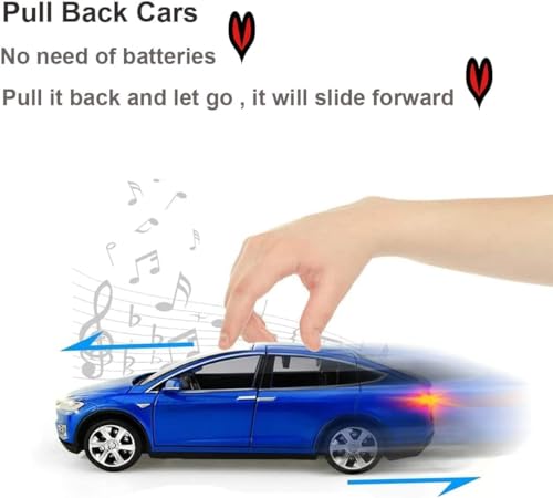 Image of Tesla X90 Model Toy Car with Box, Zinc Alloy Pull Back Toy car with Sound and Light for Kids Boy Girl Gift [Colors as Per Stock]