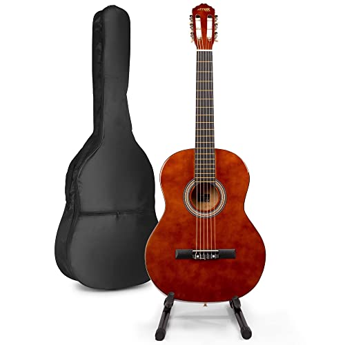 MAX SoloArt Guitare Acoustique Classique avec Support de Guitare – Marron, Idéal pour Débuter la Guitare - Les Beatles, Paul McCartney, John Lennon, RIngo Starr, George Harrison MAX SoloArt Guitare Acoustique Classique avec Support de Guitare - Marron, Idéal pour Débuter la Guitare